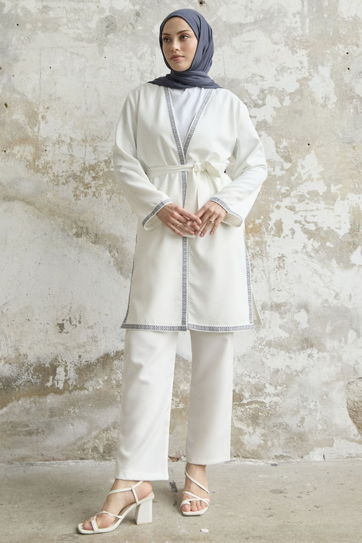 MDS Women Embroidered Patterned Kimono Set - White - Kawartha Lakes