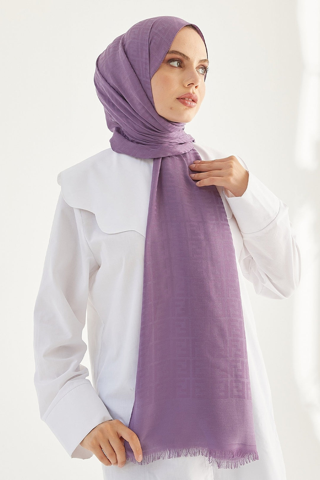 MDS Women Handwoven Jacquard Cotton Scarf - Purple - Glendale