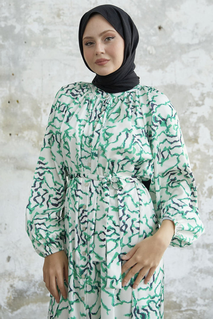 MDS Women Ruffle Patterned Satin Dress - Green - Casalnuovo di Napoli