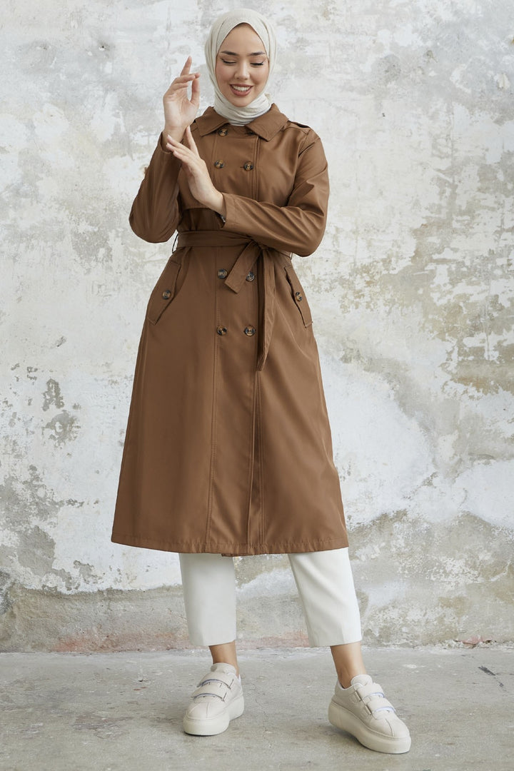 MDS Women Evelina Double Button Detail Trench Coat - Tan - Ciudad Valles