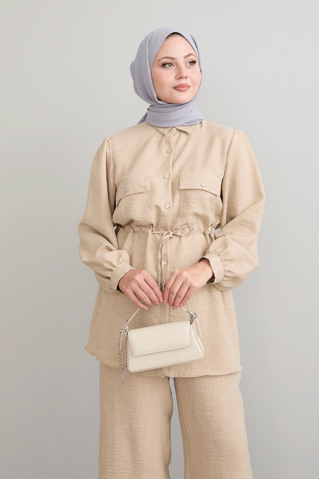 MDS Women Tunnel Arched Beige Linen Suit - Orsha
