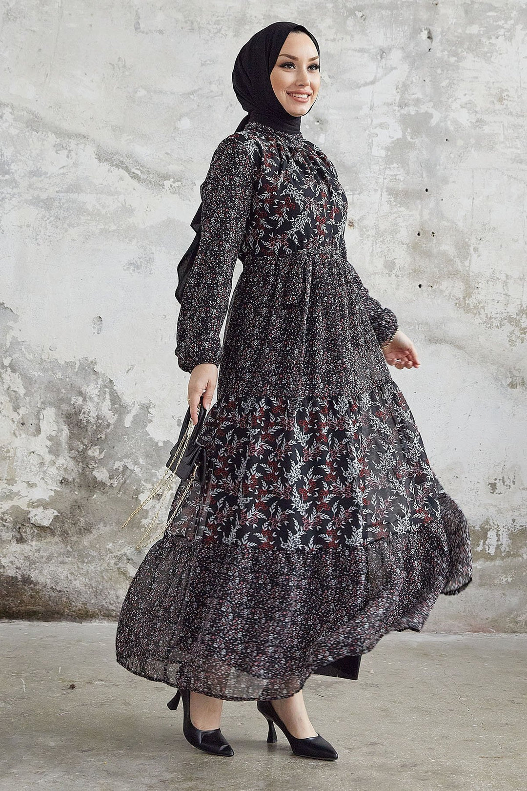 MDS Women Nessa Flower Belted Chiffon Dress - Black - Whangarei