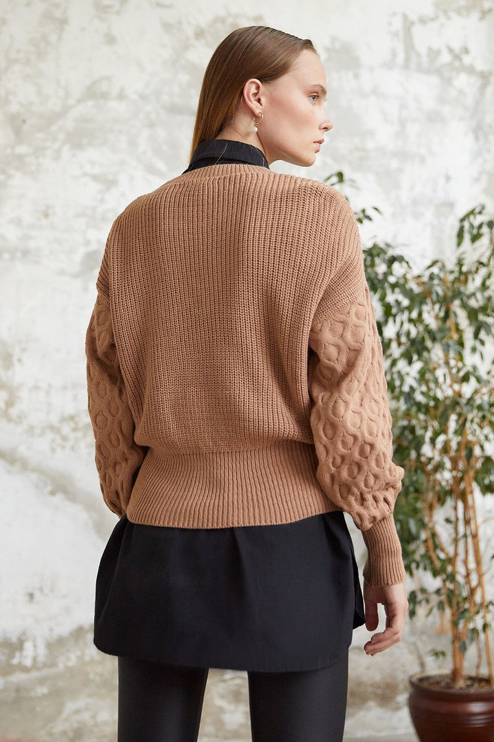 MDS Women Larisa Balloon Sleeve Knit Short Sweater - Camel - Kherson
