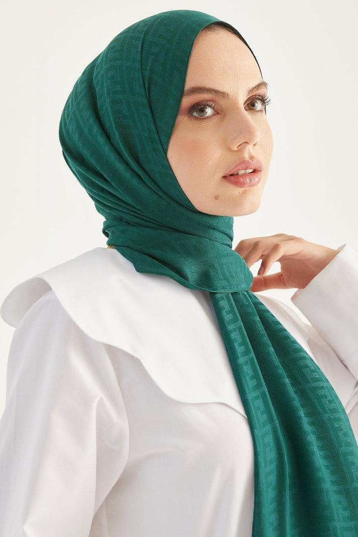 MDS Women Handwoven Jacquard Cotton Scarf - Petrol Green - Toms River