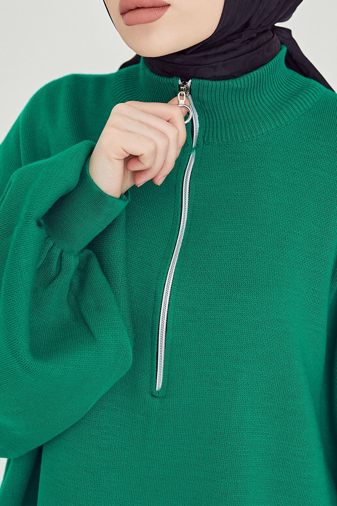 MDS Women Sara Zippered Knit Tunic - Emerald Green - Grimsby