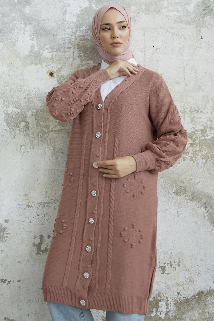 MDS Women Lomira Stone Button Detailed Knit Cardigan - Rose Pink - Mechelen-aan-de-Maas