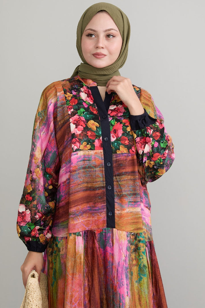 MDS Women Abstract Flowered Black Viscose Dress - Beveren