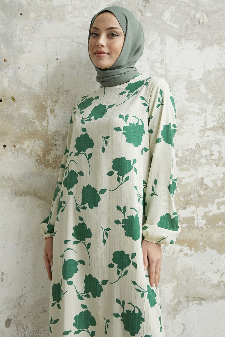 MDS Women Large Flower Pattern Dress - Green - Bootle