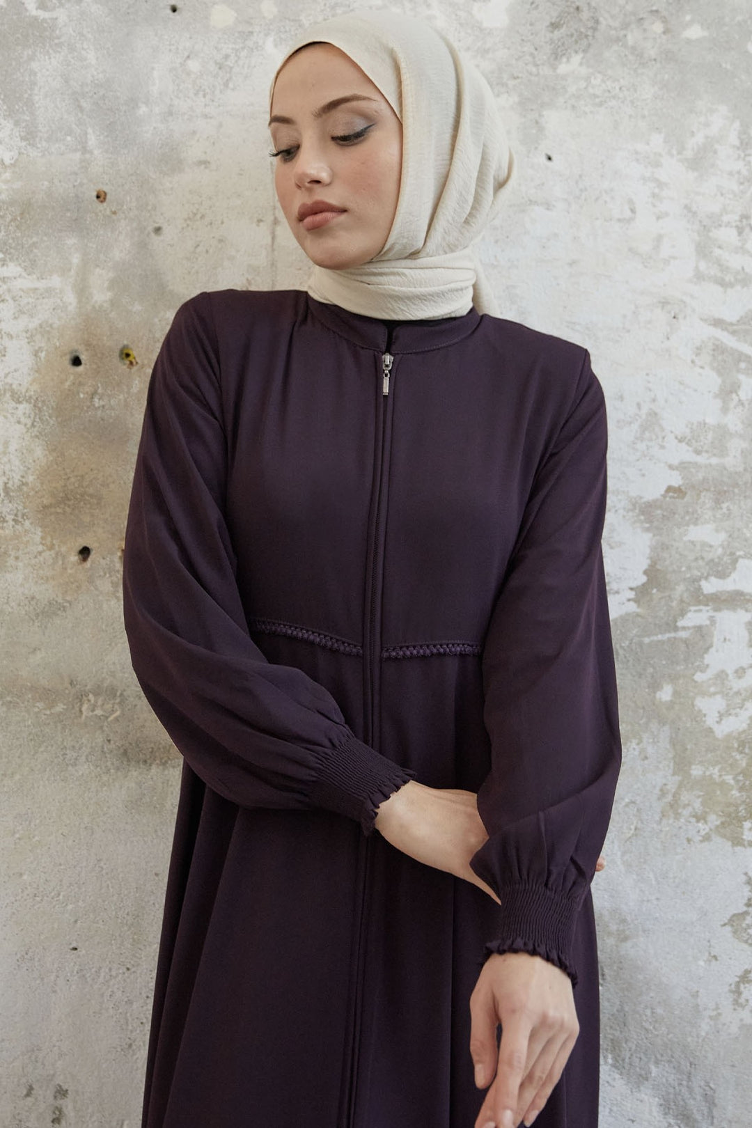 MDS Women Lace Crepe Mevlana Cloak - Purple - Mission