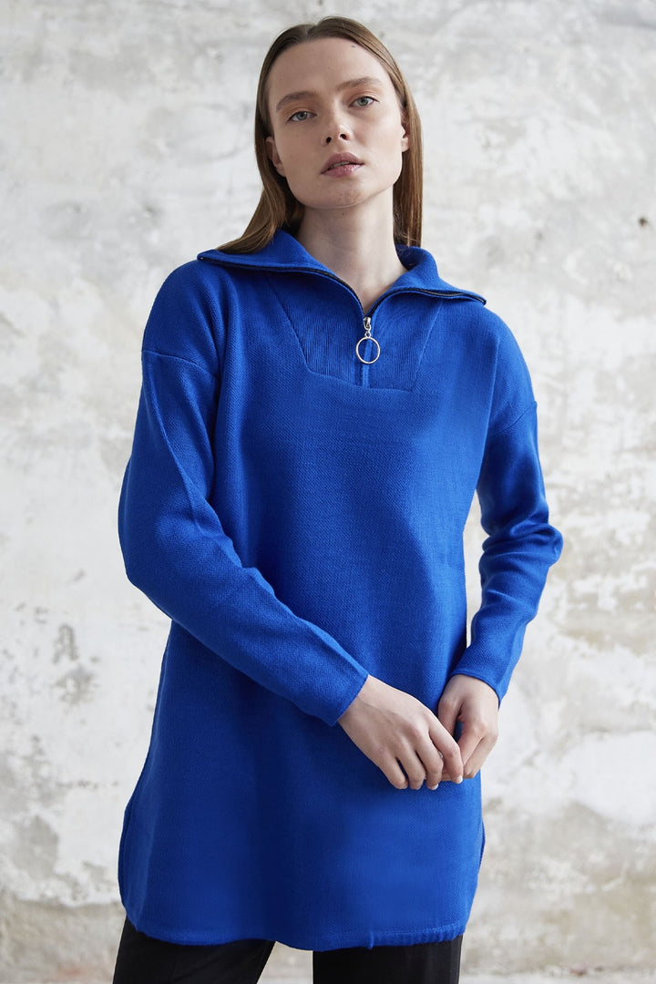 MDS Women Remy Zippered Knit Sweater - Sax Blue - Sorel-Tracy