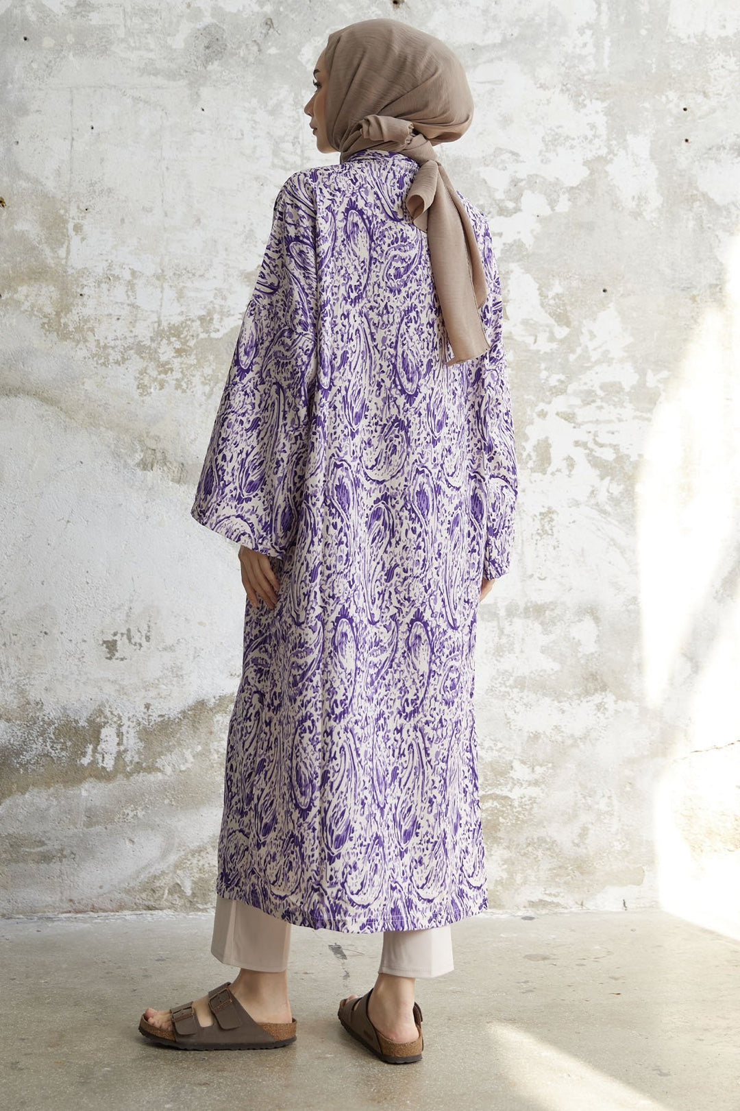 MDS Women Spiral Patterned Long Kimono - Purple - Brixton