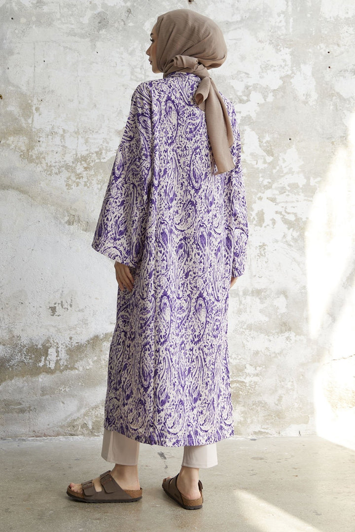 MDS Women Spiral Patterned Long Kimono - Purple - Brixton