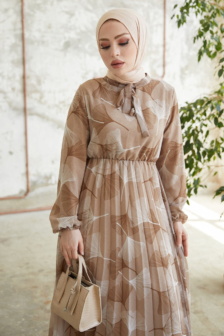 MDS Women Layla Patterned Chiffon Dress - Light Brown - Beja