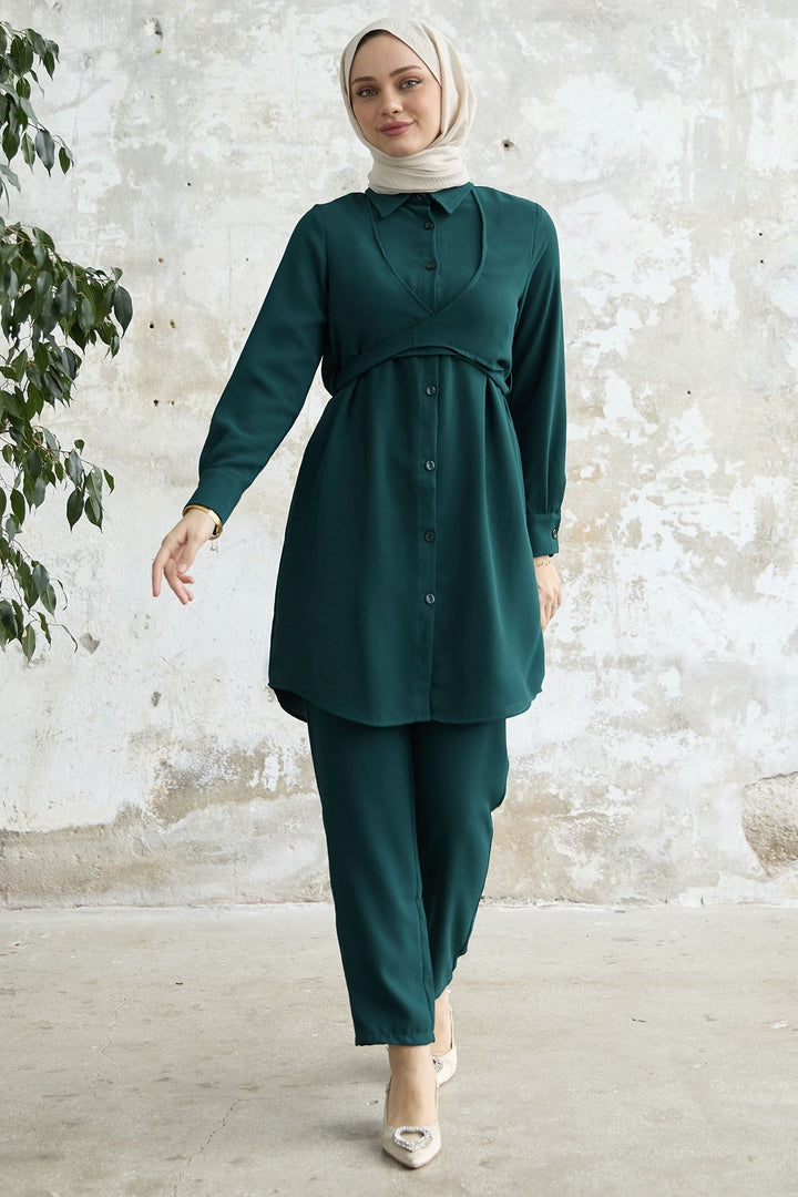 MDS Women Front Tie Two Piece Set - Emerald Green - Grapevine