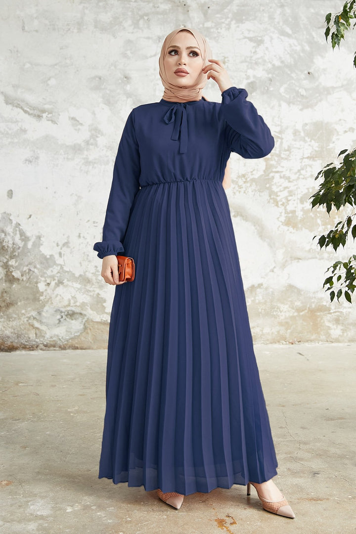 MDS Women Pleated Limelda Chiffon Dress - Navy Blue - Galapagar
