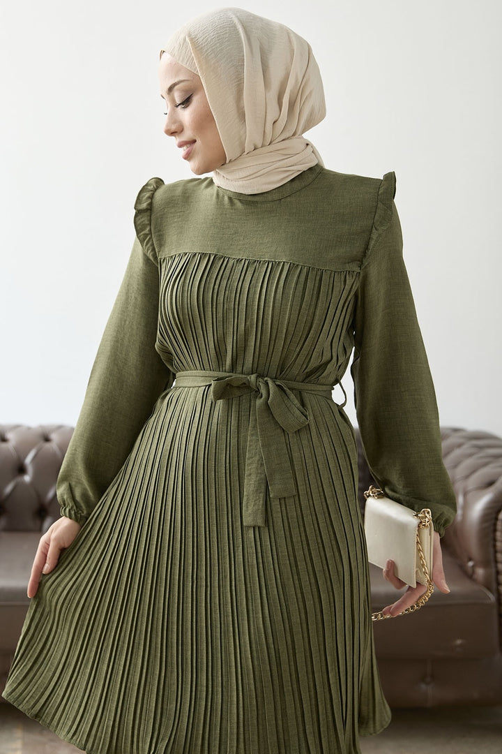 MDS Women Front Pleated Ruffle Detail Set - Khaki - Neumarkt