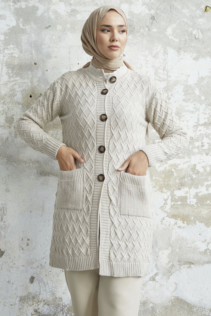 MDS Women Mosya Pocket Buttoned Knit Cardigan - Ecru - Everett
