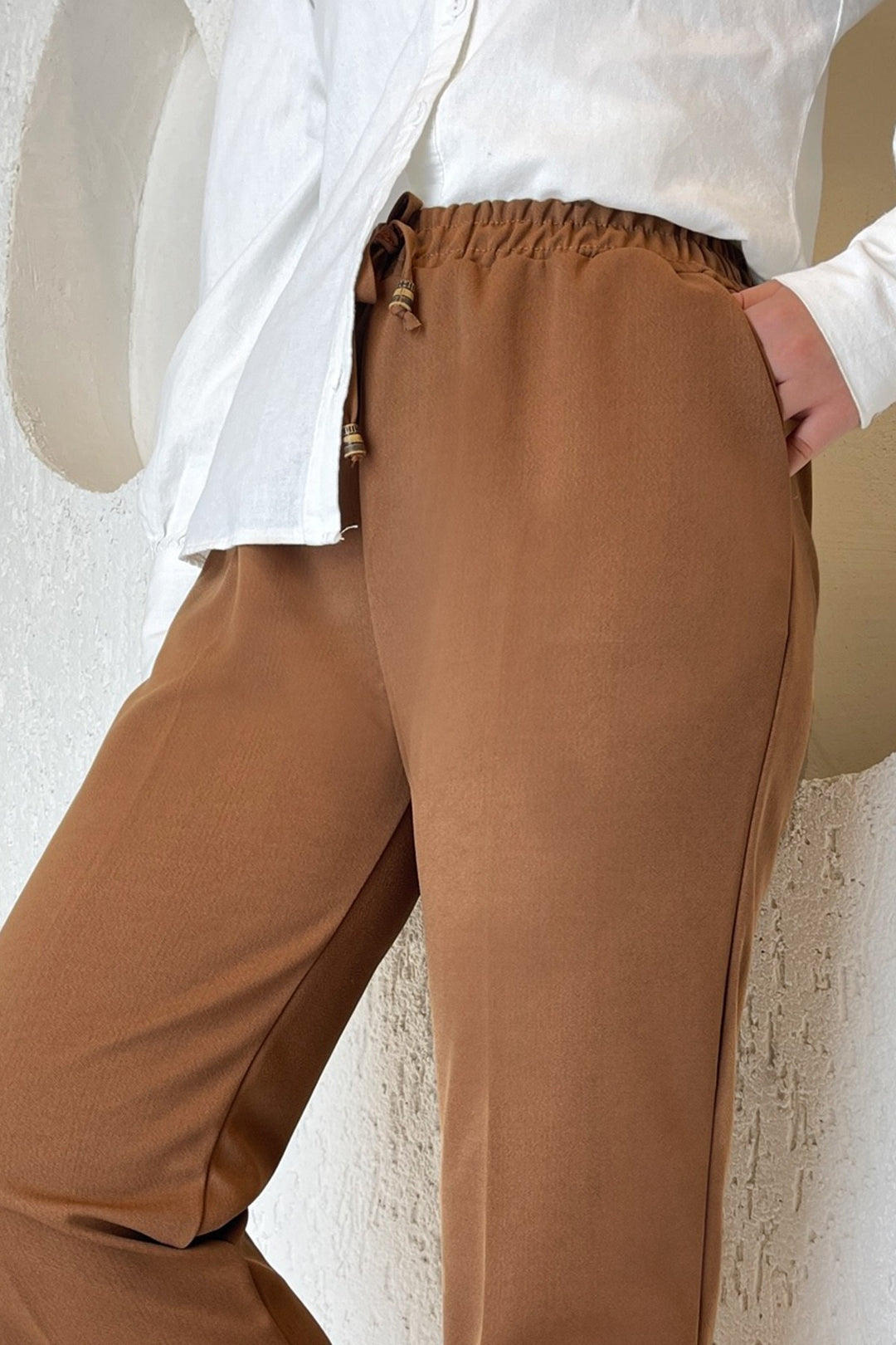MDS Women Elasticated Waist Lycra Double Fabric Pants - Brown - Saint-Quentin