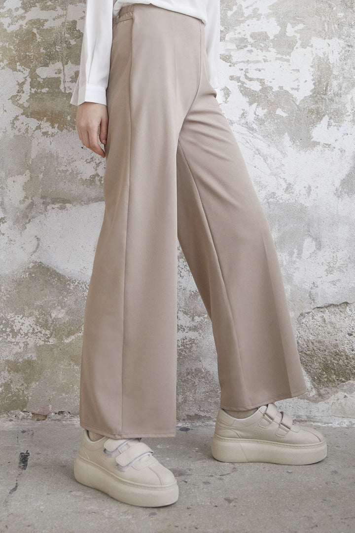 MDS Women Wide Leg High Waist Elastic Waist Pants - Stone - Nikopol