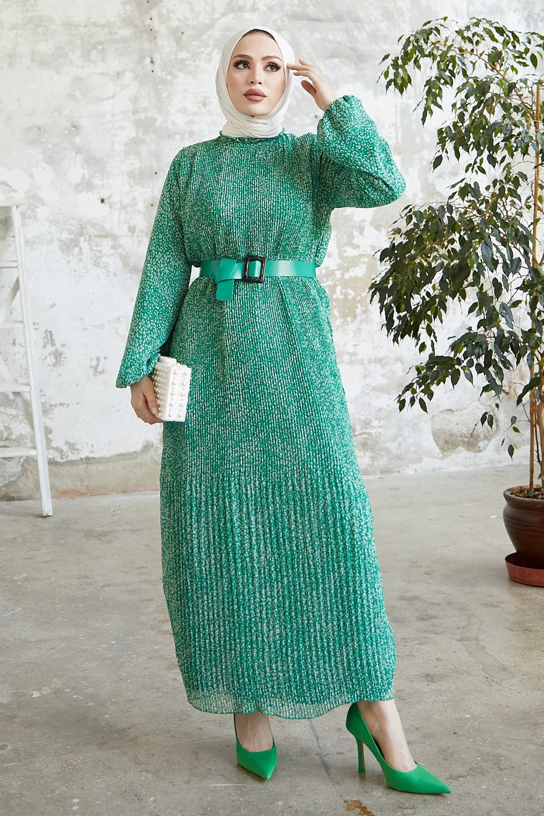 MDS Women Melya Crispy Pattern Chiffon Dress - Green - Lansing