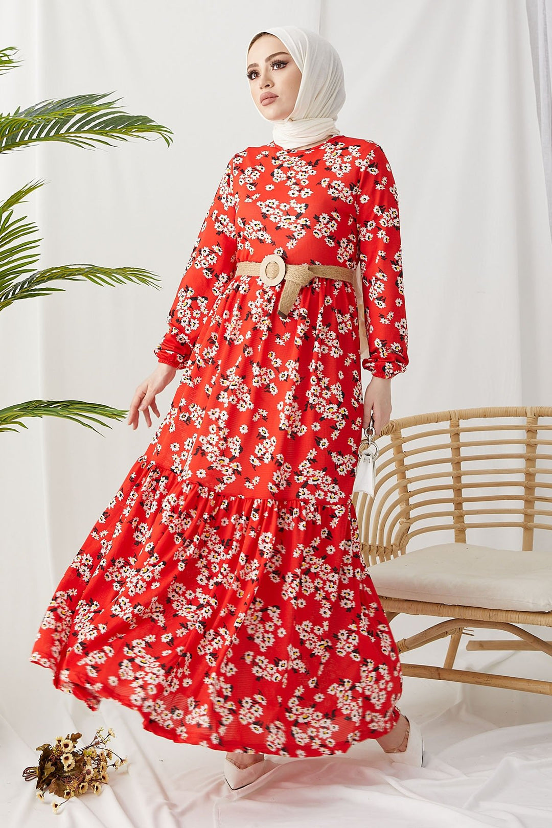 MDS Women Lesa Floral Straw Belted Dress - Burgundy - Arden-Arcade