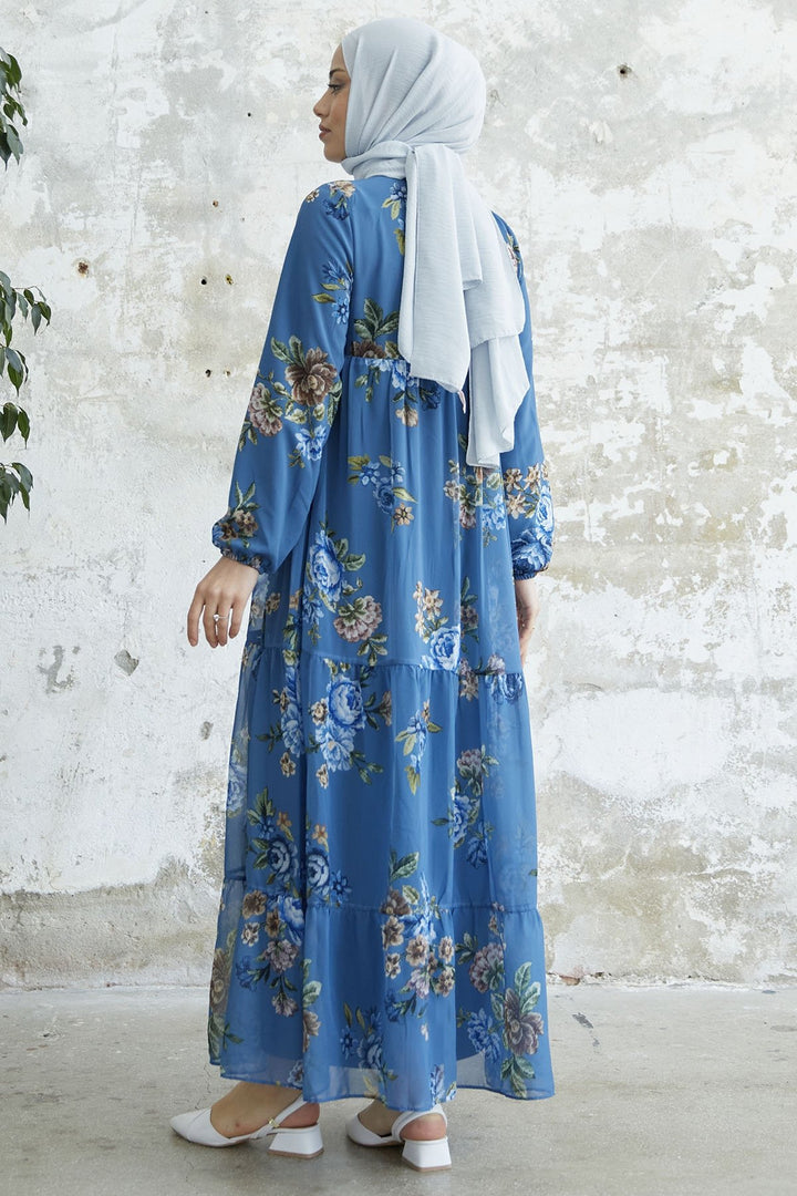 MDS Women Lace-Up Floral Chiffon Dress - Indigo - Landau