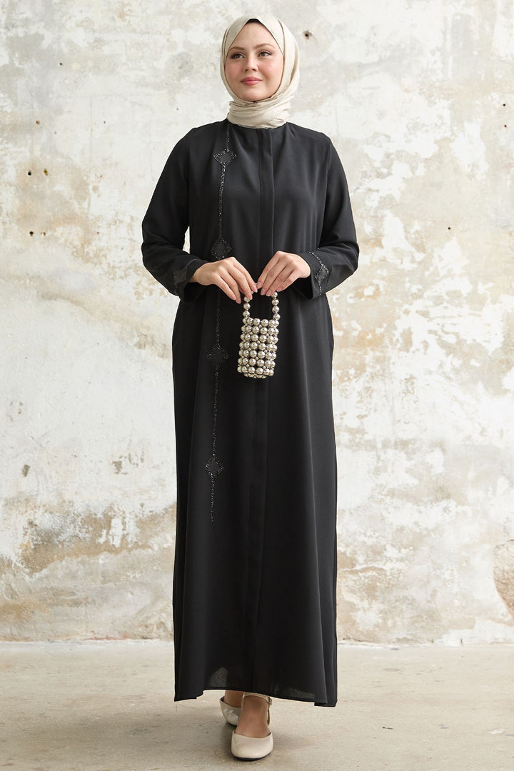 MDS Women Baklava detail Stone Black Abaya - Edinburgh