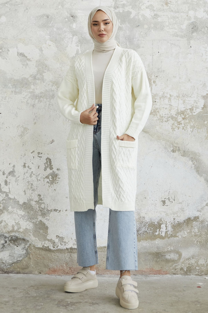 MDS Women Rumy Cable Knit Cardigan - White - Zutphen