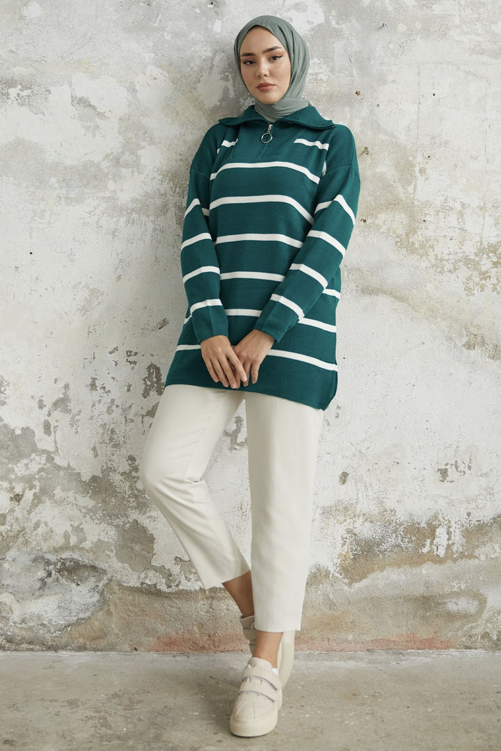 MDS Women Maroya Striped Knit Sweater - Petrol Green - Ostfildern