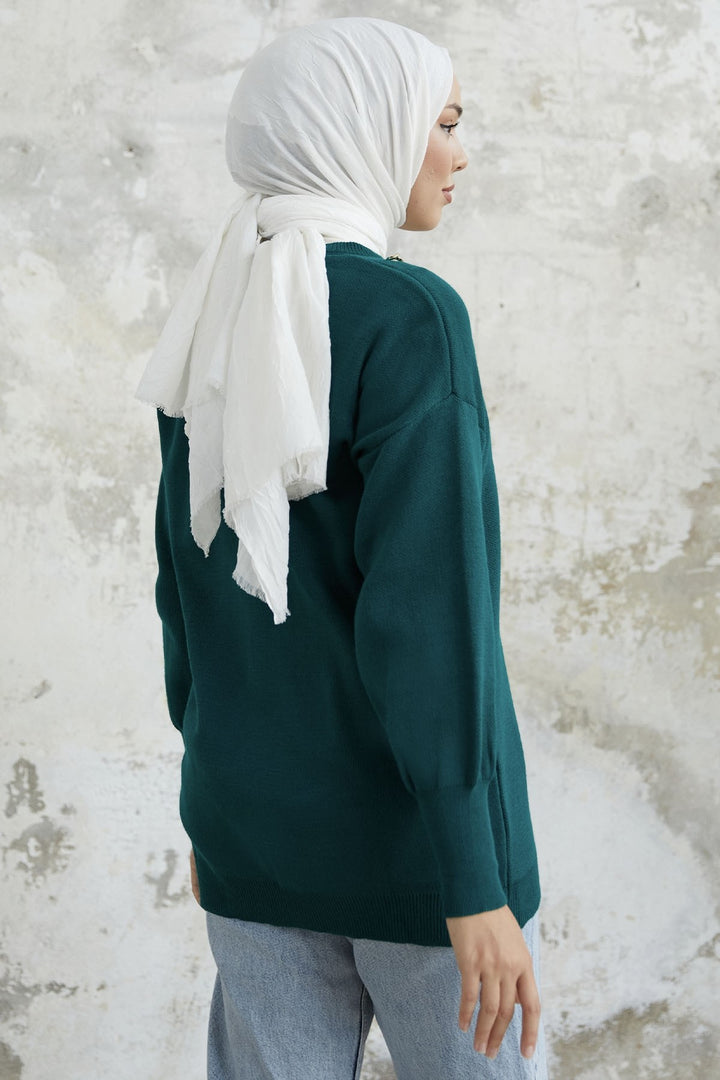 MDS Women Green Chain Detailed Knit Sweater - Emerald Green - Limerick