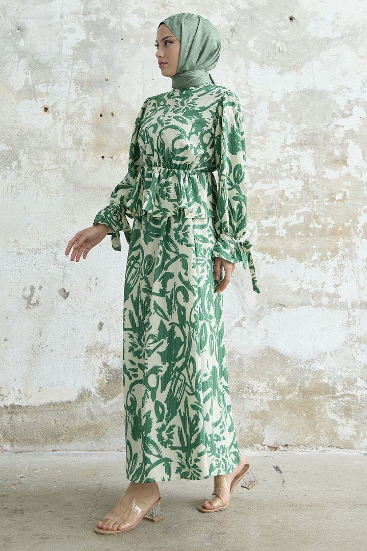 MDS Women Sleeve Tied Patterned Skirt Suit - Green - Houghton le Spring