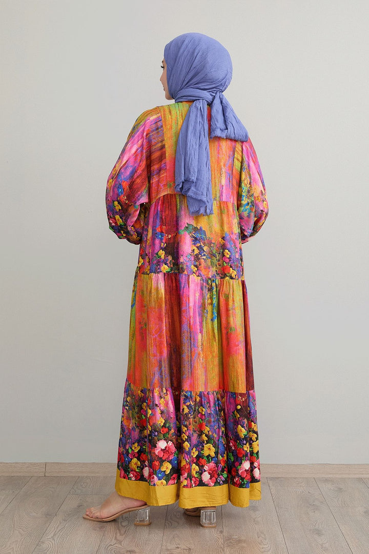 MDS Women Abstract Flower Mustard Viscose Dress - Dublin