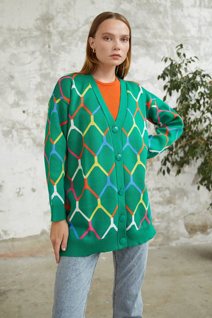MDS Women Tera Patterned Knit Cardigan - Green - Springfield