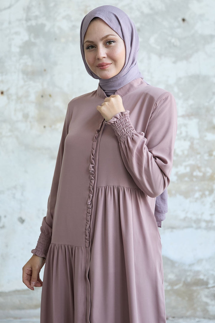 MDS Women Ruffle Flounce Asymmetric Cut Rose Dry Abaya - Pomona