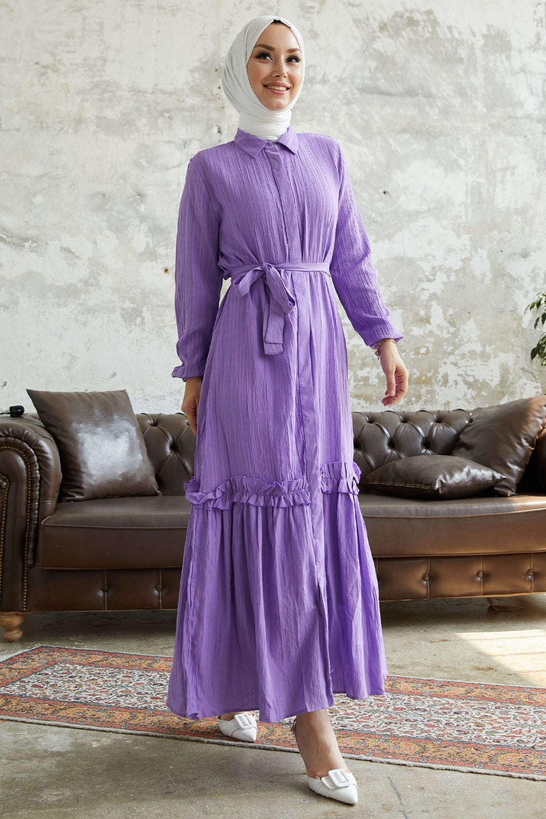 MDS Women Nesya Skirt Edge Frilly Waffle Dress - Lilac - Bend