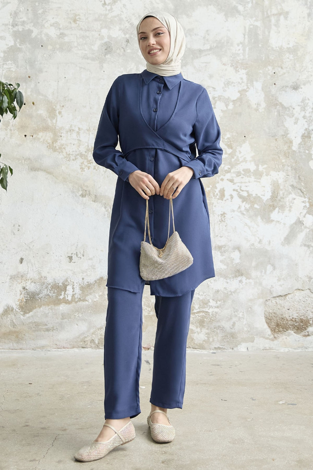 MDS Women Front Tie Two Piece Set - Navy - Coppell