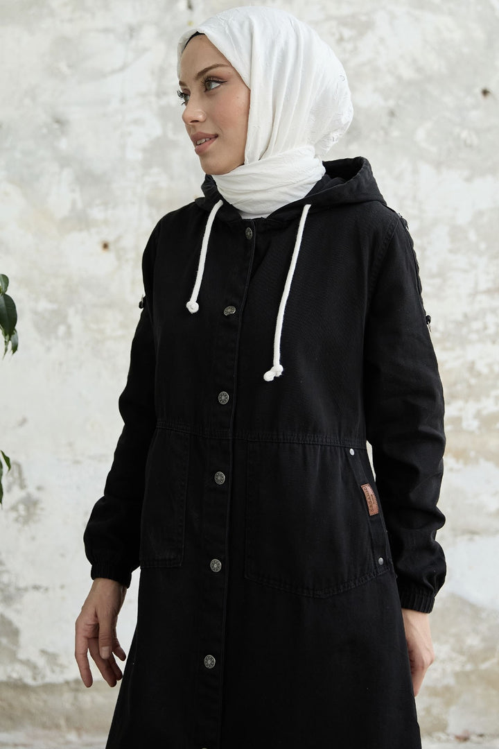 MDS Women Armored Pocket Gabardine Coat - Black - Panevėžys