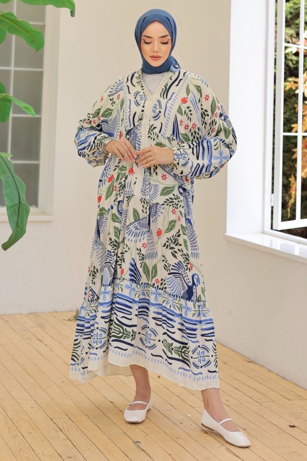 MDS Women Mixed Pattern Loose White Viscose Dress - Lakeland