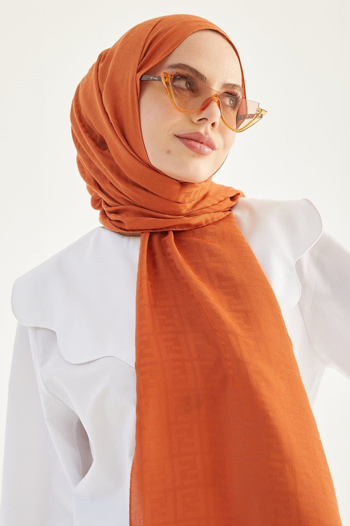 MDS Women Handwoven Jacquard Cotton Scarf - Terracotta - Bitonto