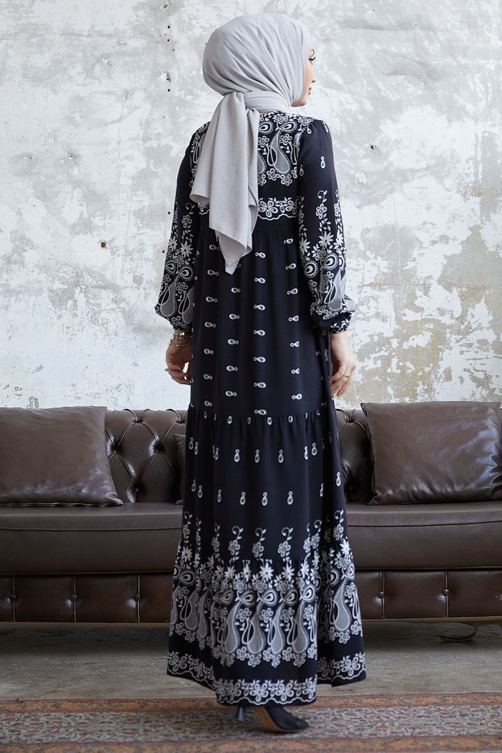 MDS Women Black Viscose Dress with Fringed Pattern - San Javier