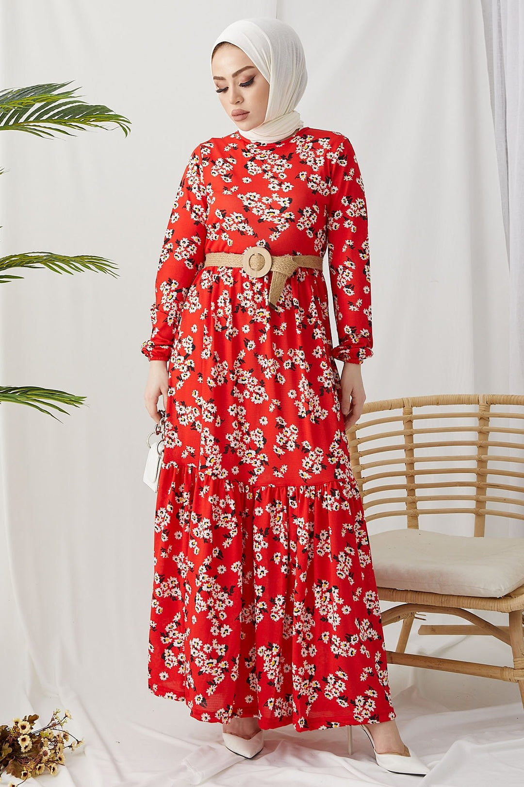 MDS Women Lesa Floral Straw Belted Dress - Burgundy - Arden-Arcade