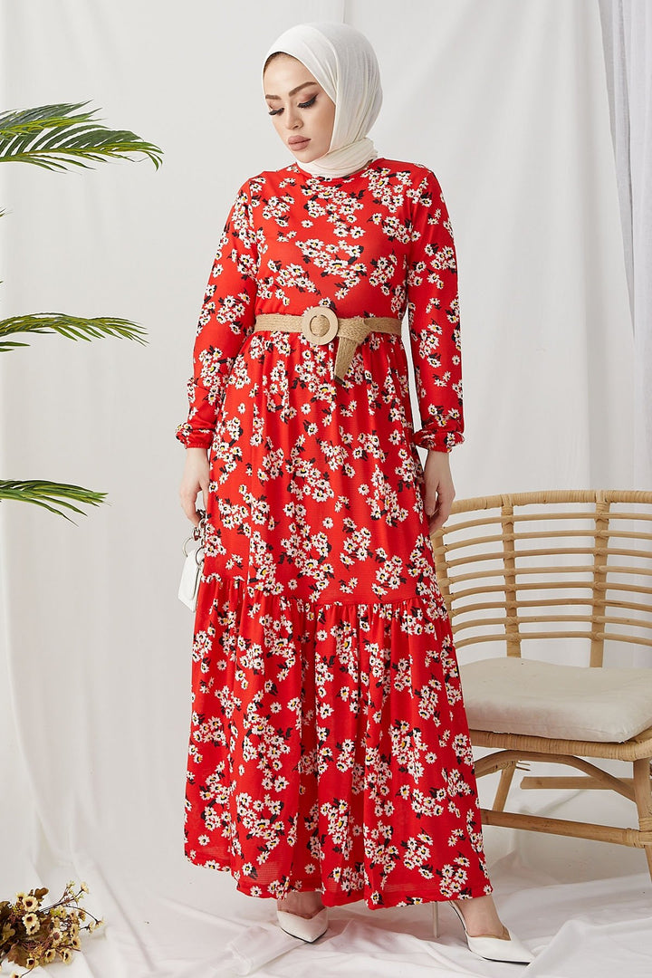 MDS Women Lesa Floral Straw Belted Dress - Burgundy - Arden-Arcade
