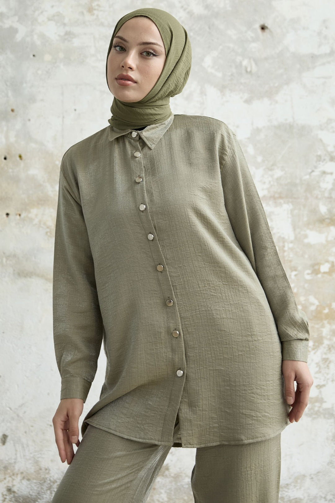MDS Women Shirt Collar Sequined Two-Piece Set - Khaki - Sant’Eufemia Lamezia