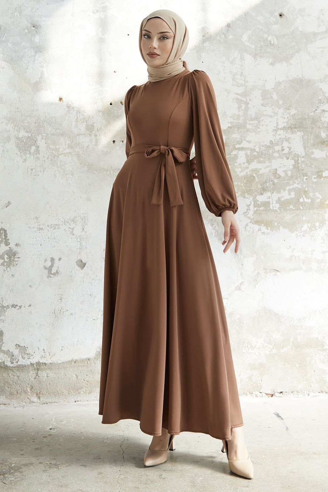 MDS Women Belted Scuba Dress - Tan - Torreón