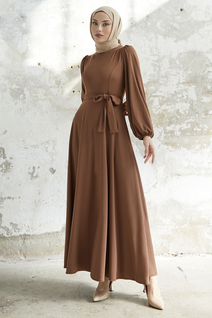 MDS Women Belted Scuba Dress - Tan - Torreón