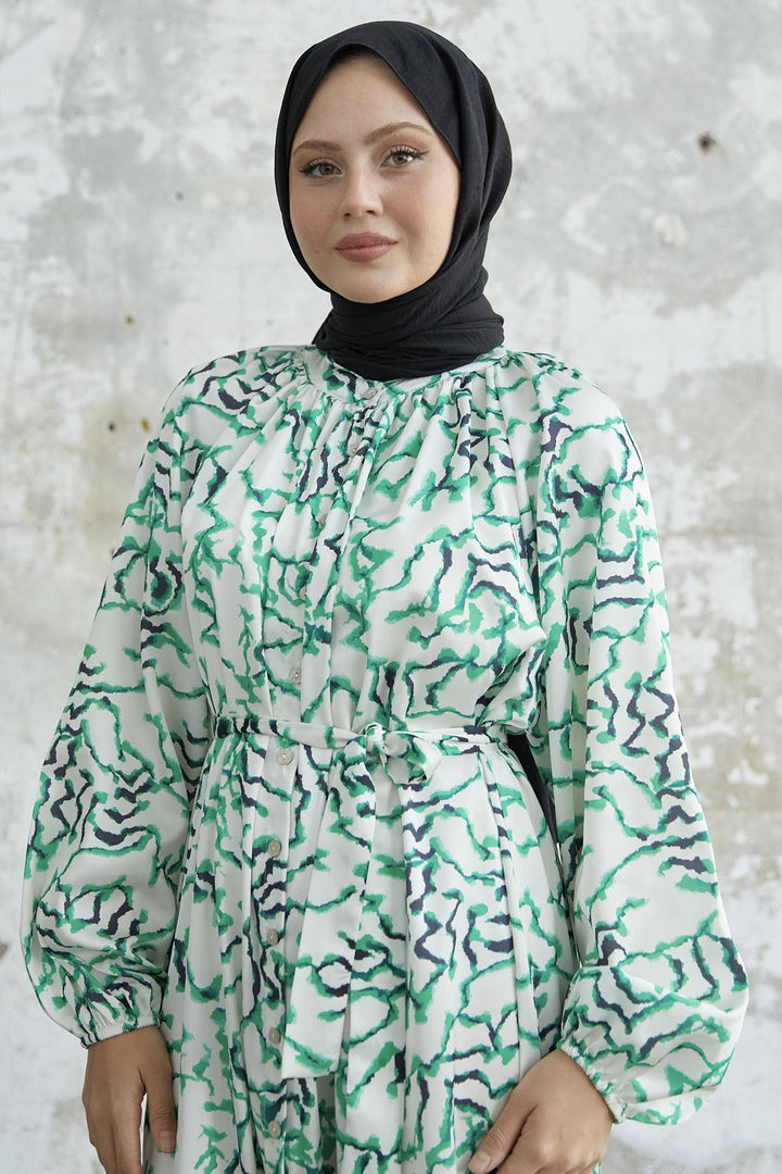 MDS Women Ruffle Patterned Satin Dress - Green - Casalnuovo di Napoli