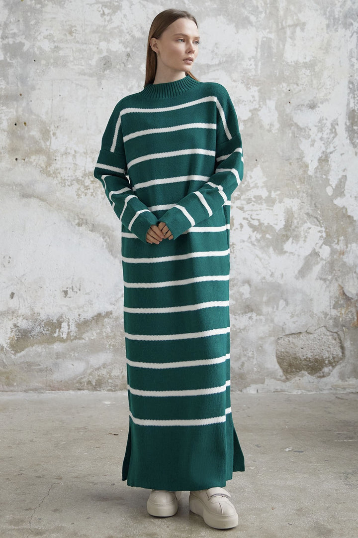 MDS Women Striped Knit Dress - Emerald Green - North Bethesda
