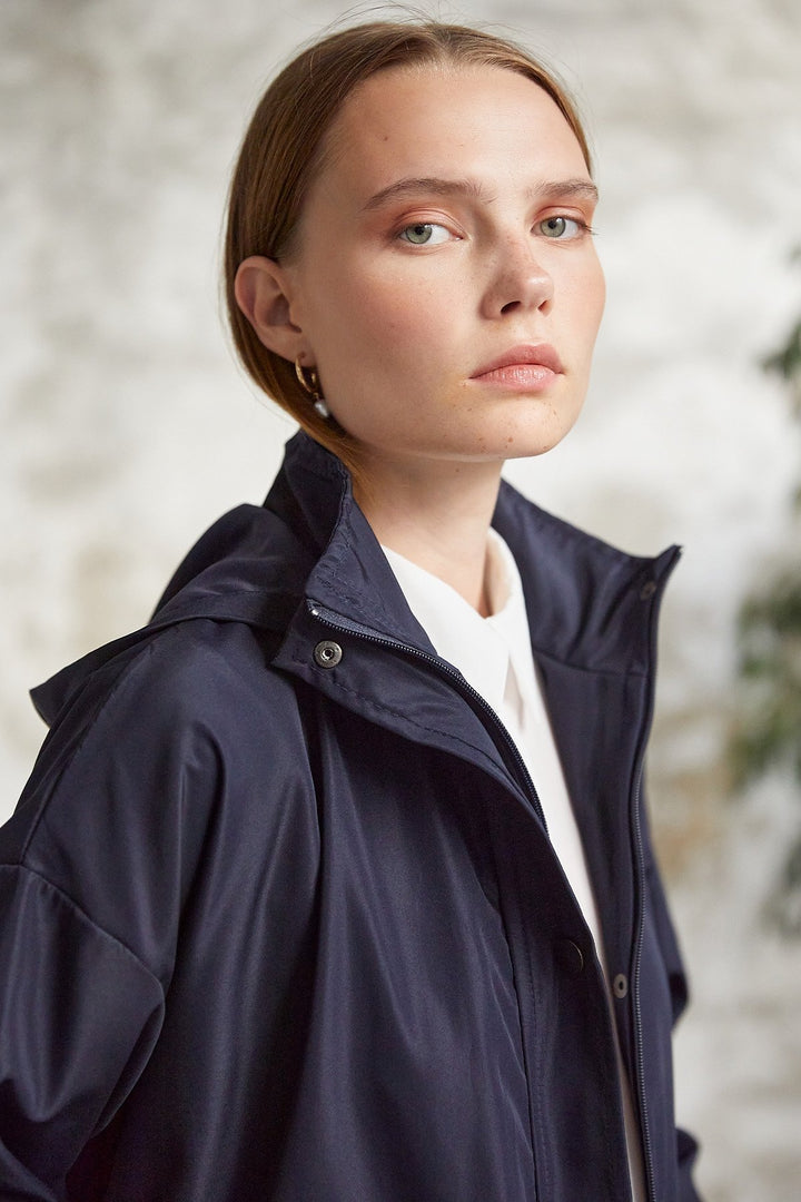 MDS Women Rosa Short Belted Trench Coat - Navy - Stuttgart