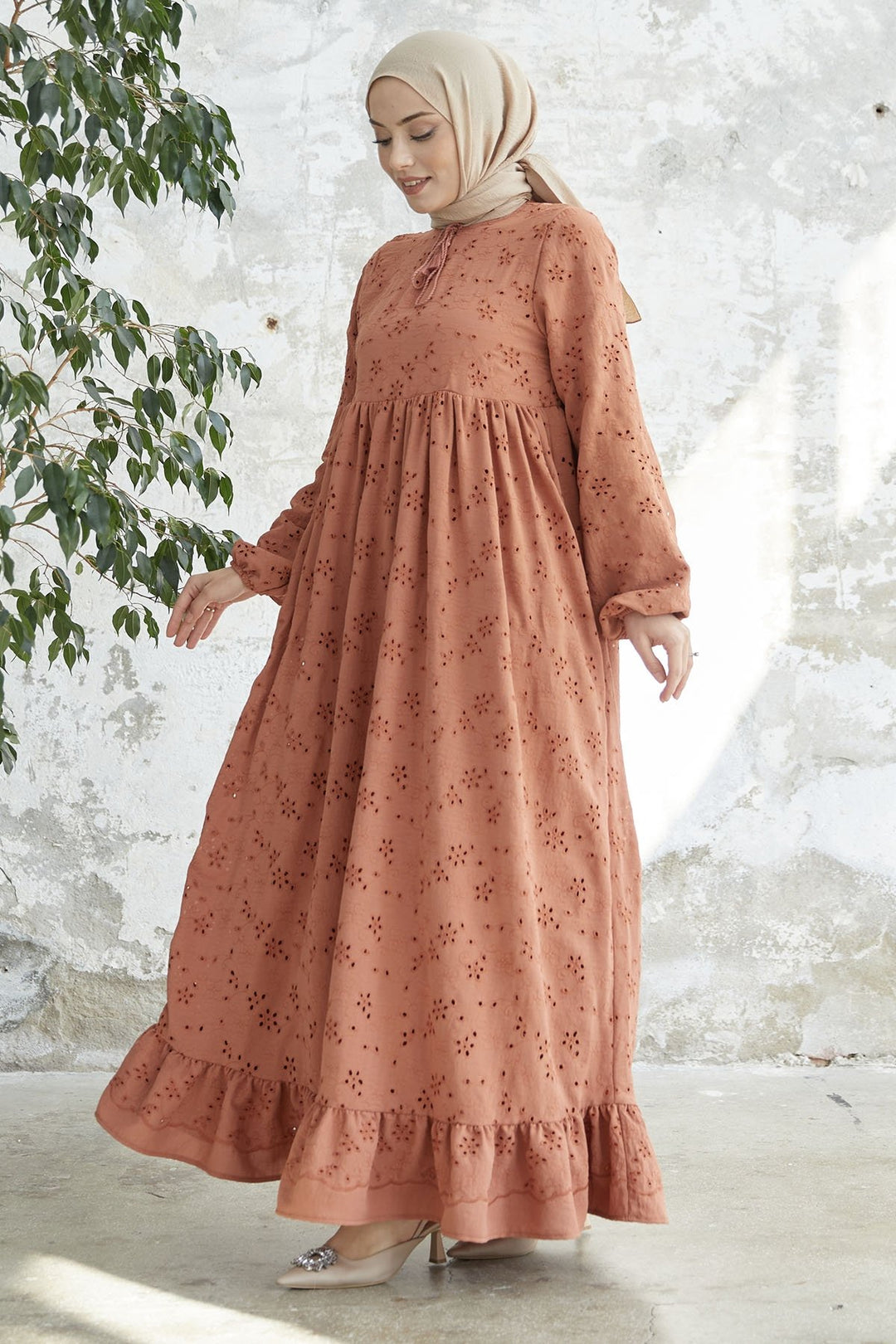 MDS Women Tasseled Embroidered Dress - Terracotta - Plant City