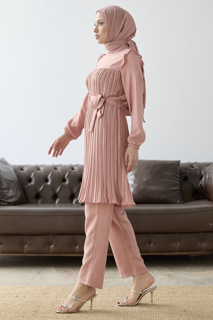 MDS Women Front Pleated Ruffle Detail Set - Powder - Puyallup
